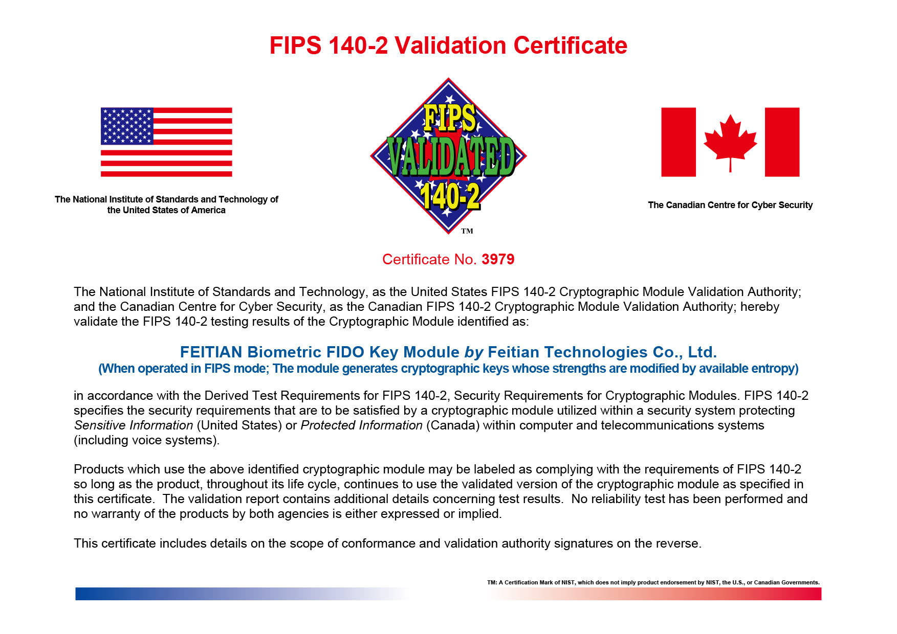 FEITIAN Biometric FIDO Key Module FIPS 140-2 Level 2 Certification