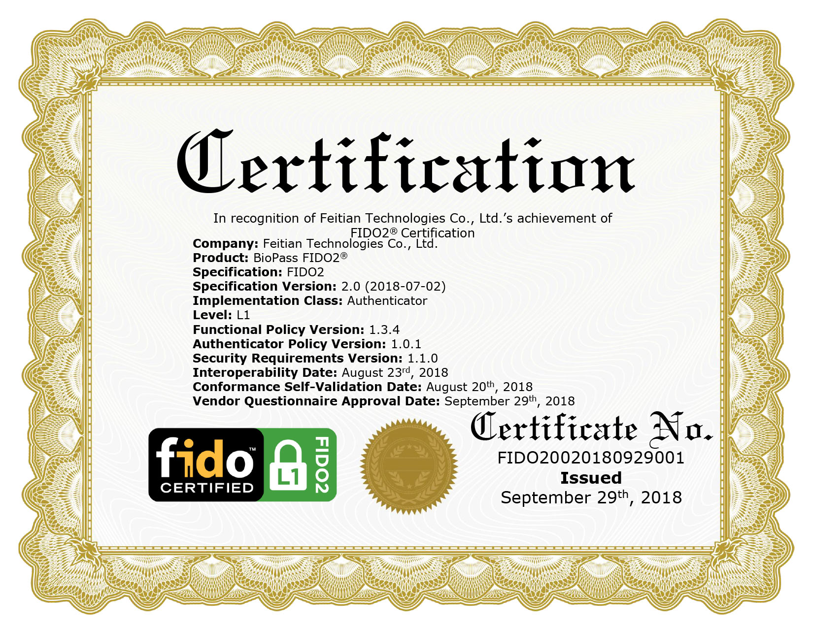 FIDO2 Certification
